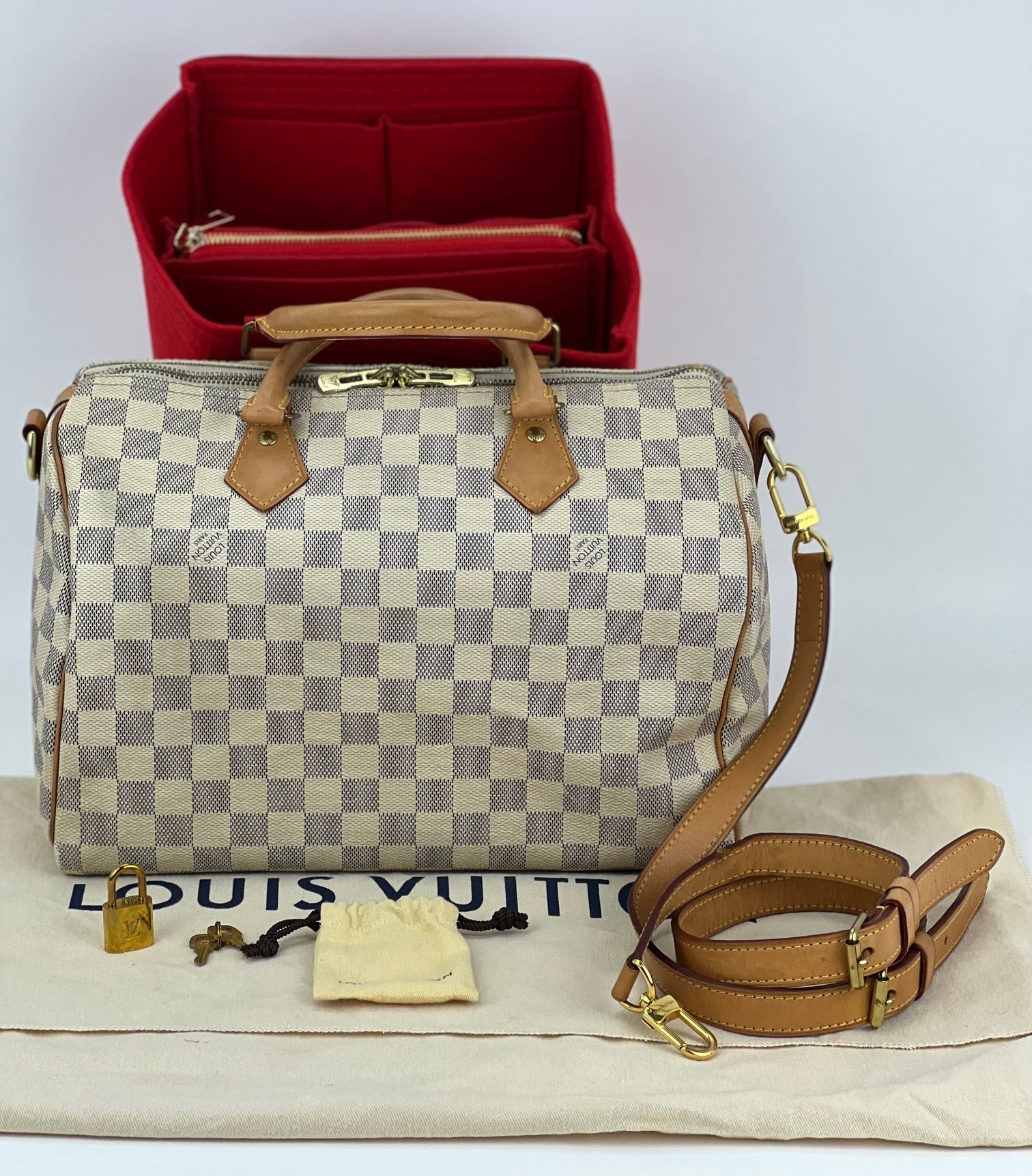 LOUIS VUITTON Speedy Bandouliere 30 Damier Azur Shoulder Hand Bag Added Insert Preowned - 2