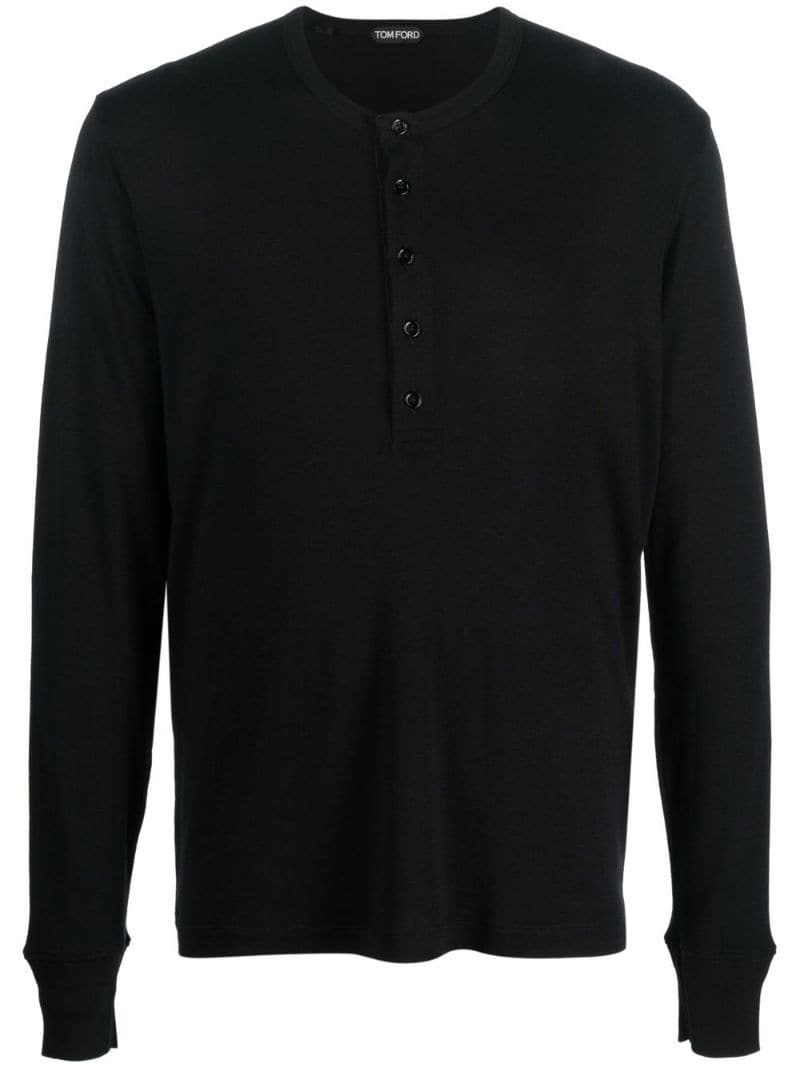 button-placket long-sleeved T-shirt - 1