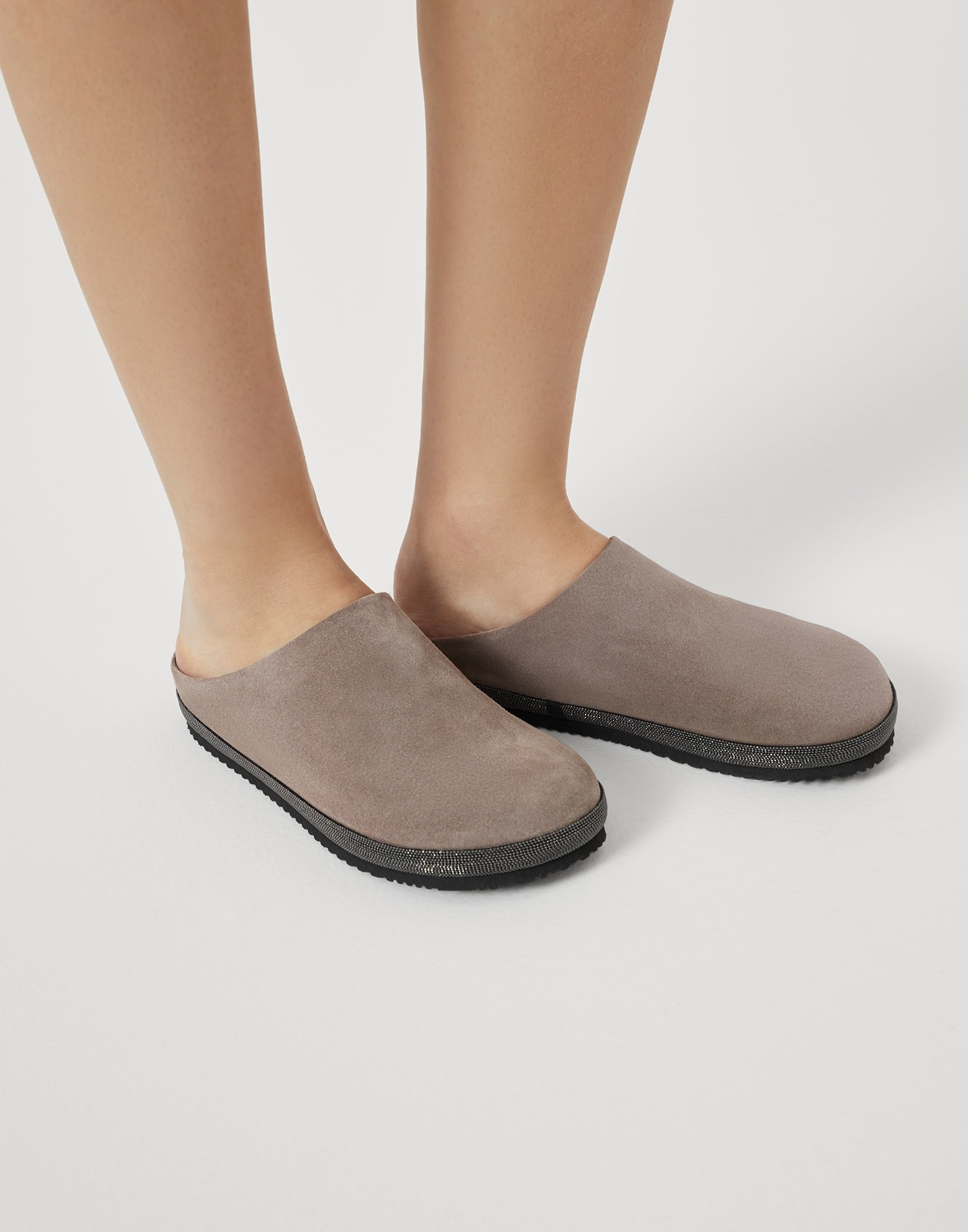 Suede slippers with precious trim - 4