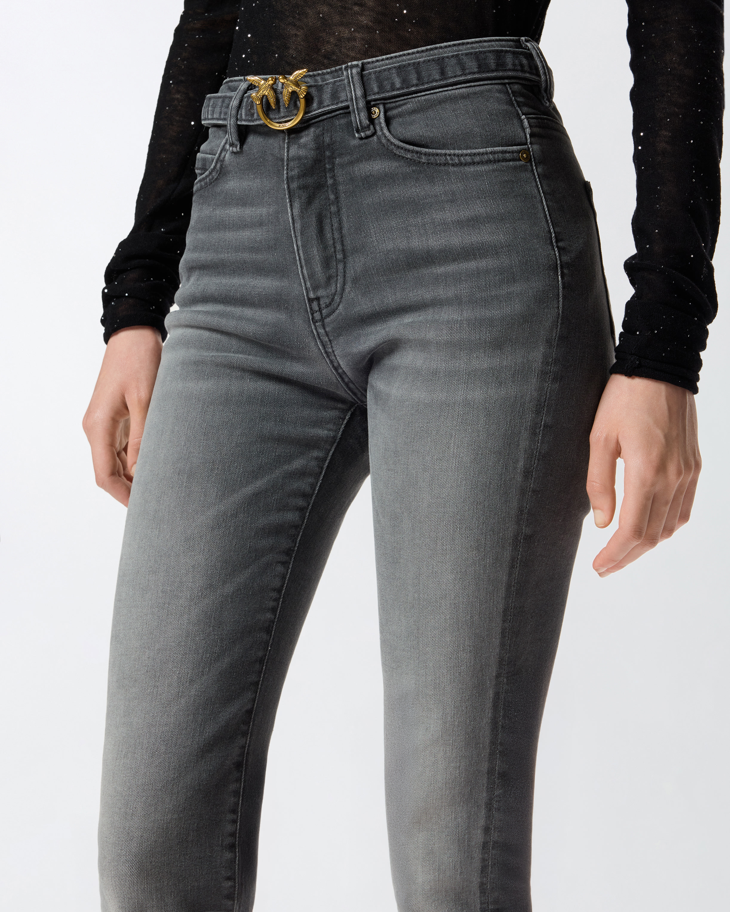 GREY DENIM FLARED JEANS - 5