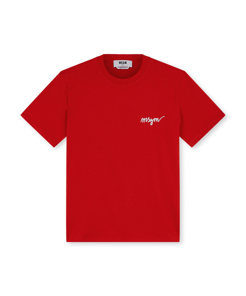 MSGM Round neck cotton T-shirt with embroidered logo outlook