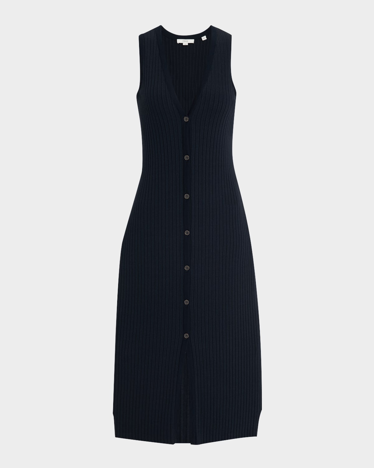 Sleeveless Ribbed Button-Front Dress - 1