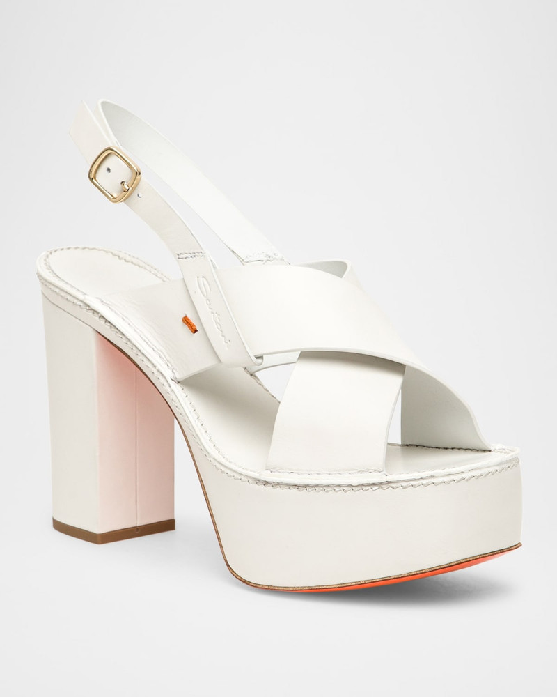 Santoni Tropez Leather Crisscross Platform Sandals outlook