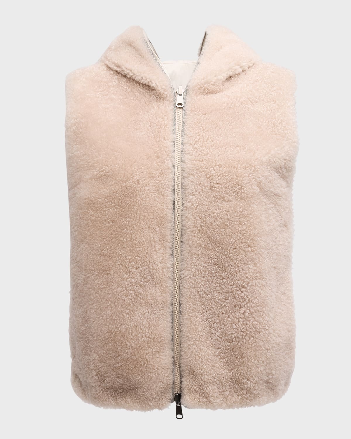 Cashmere Teddy Effect Reversible Hooded Vest - 1