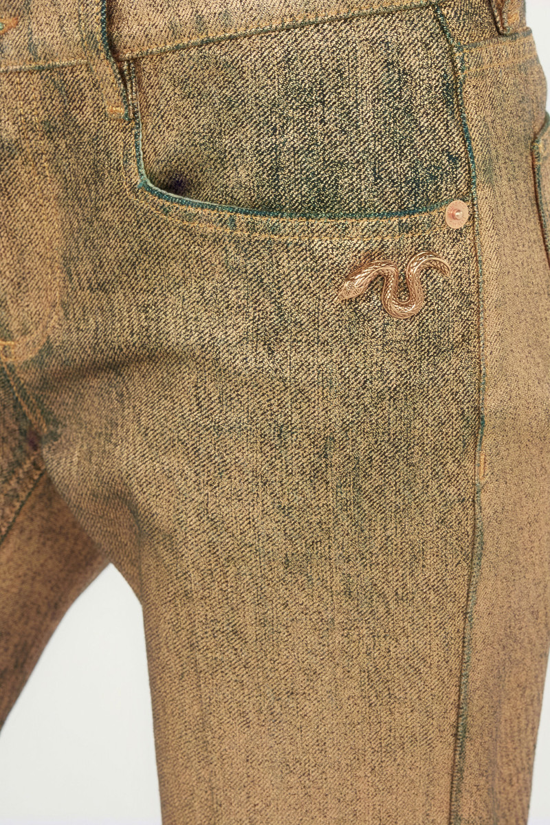 Gold And Blue Flared Jeans With Faded Wash 7