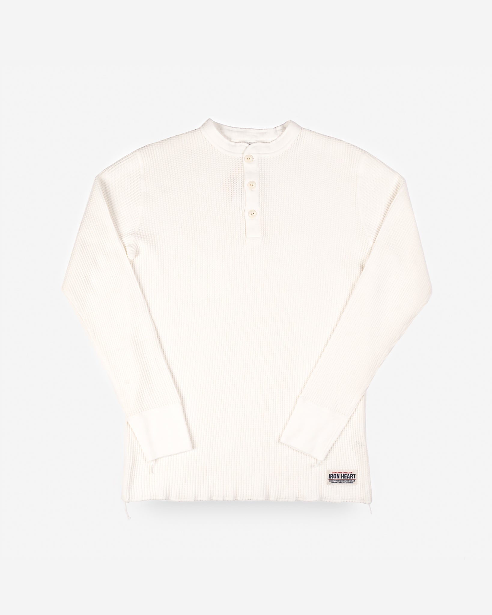 IHTL-1213-WHT Waffle Knit Long Sleeved Thermal Henley - White - 1