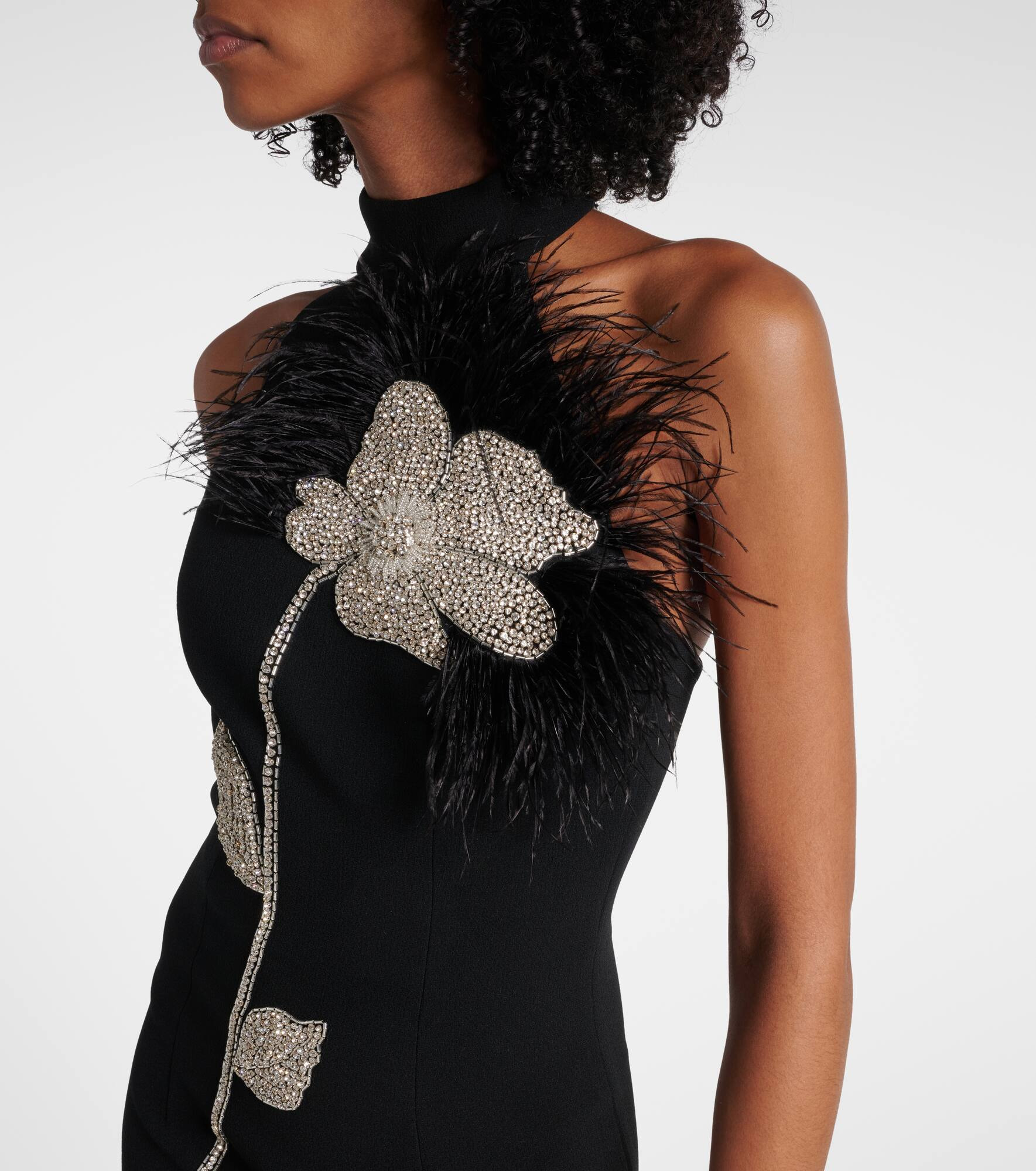 Starlight embellished feather-trimmed gown - 4