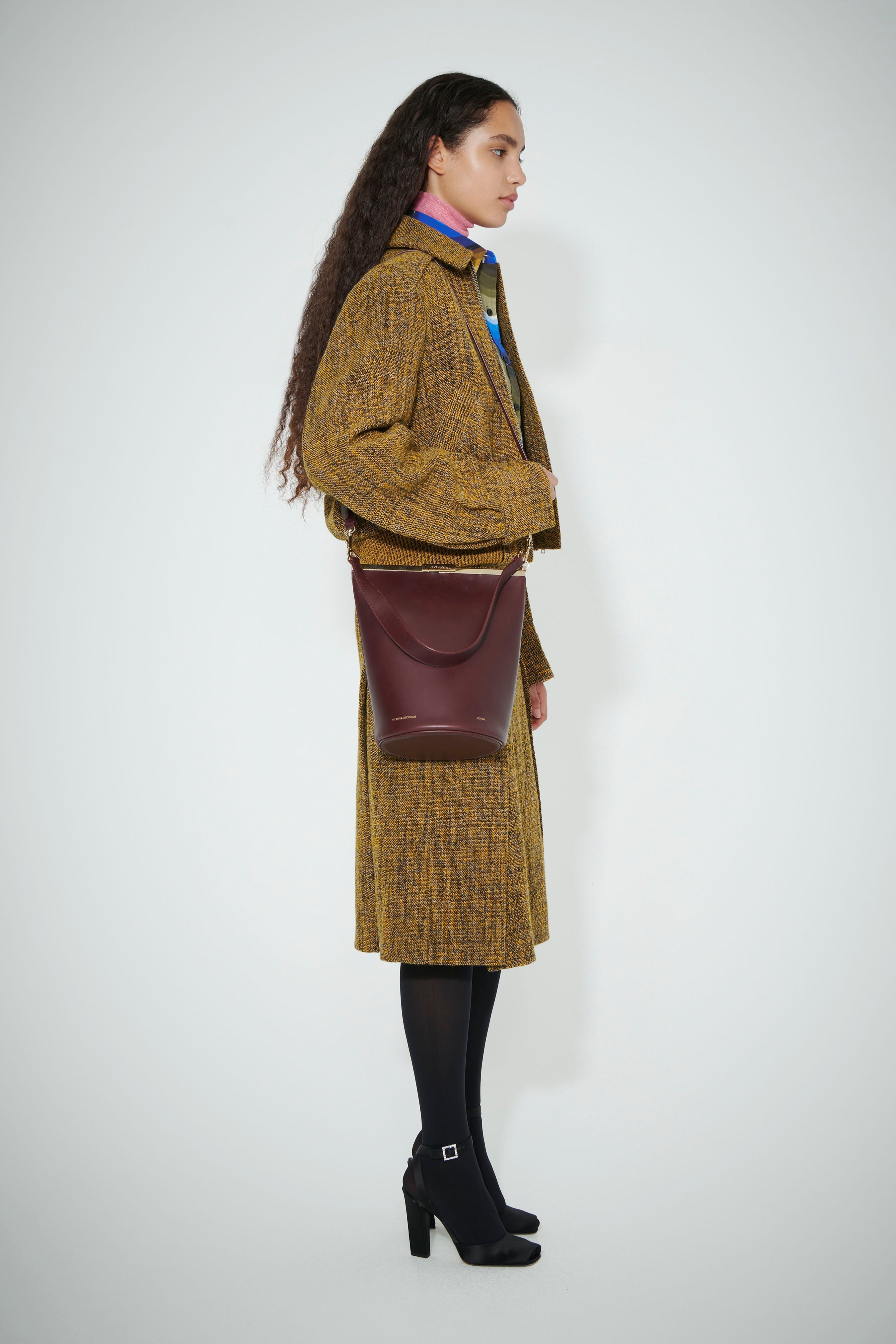 Frame Bucket Bag In Burgundy Leather - 6