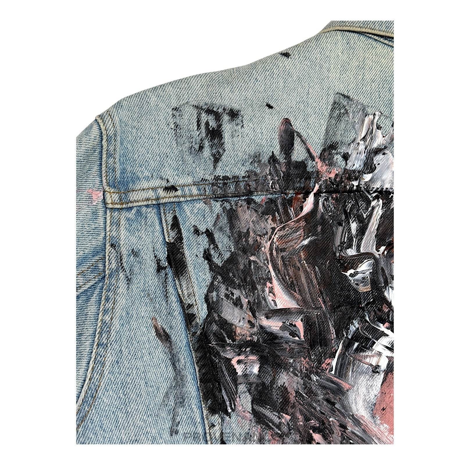 LEVIS Denim Jacket - Vintage Blue Hand-Painted Patch 40 M - 8