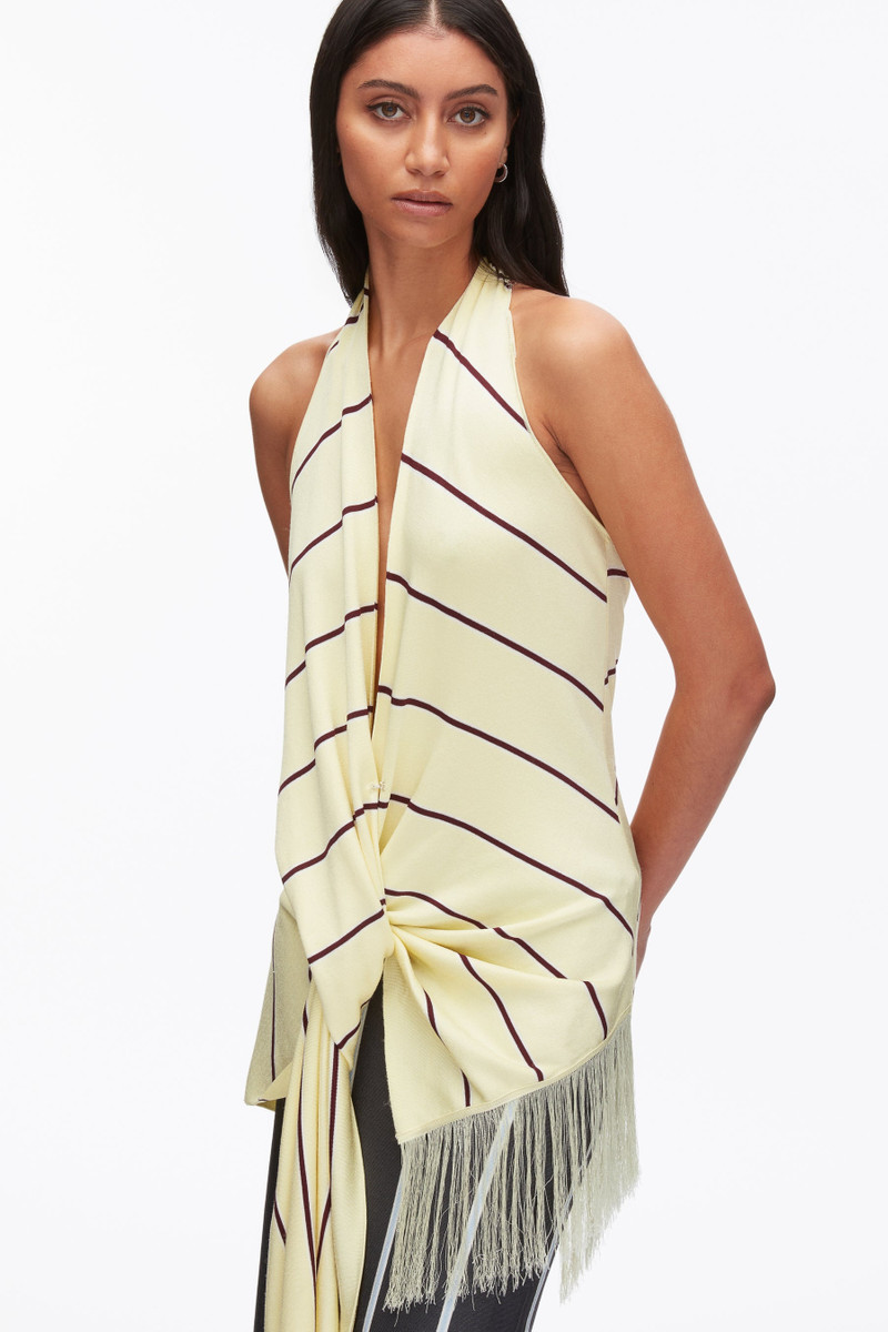 Draped Stripe Halter Top with Fringe 5