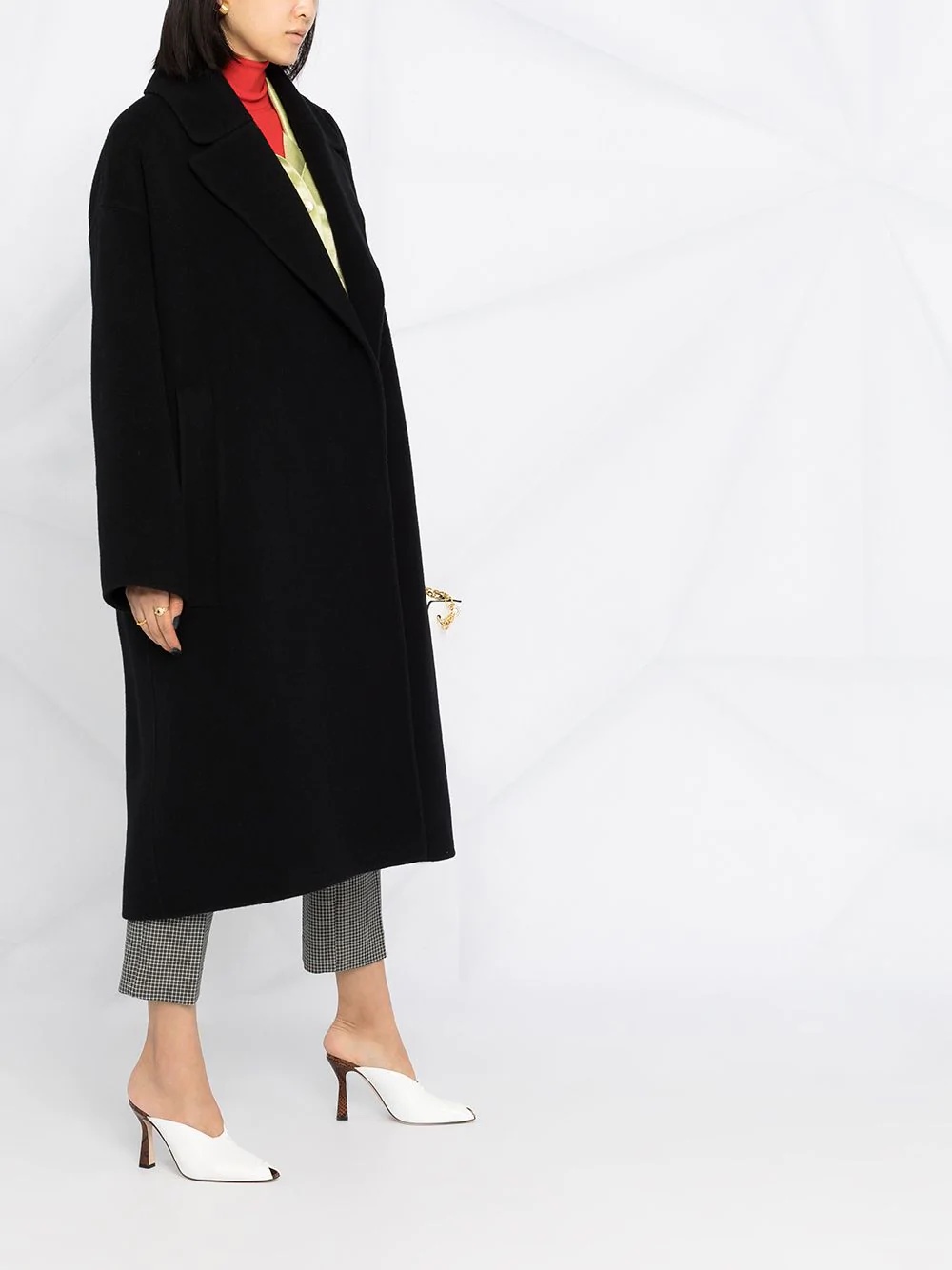 oversize belt-fastening coat - 6