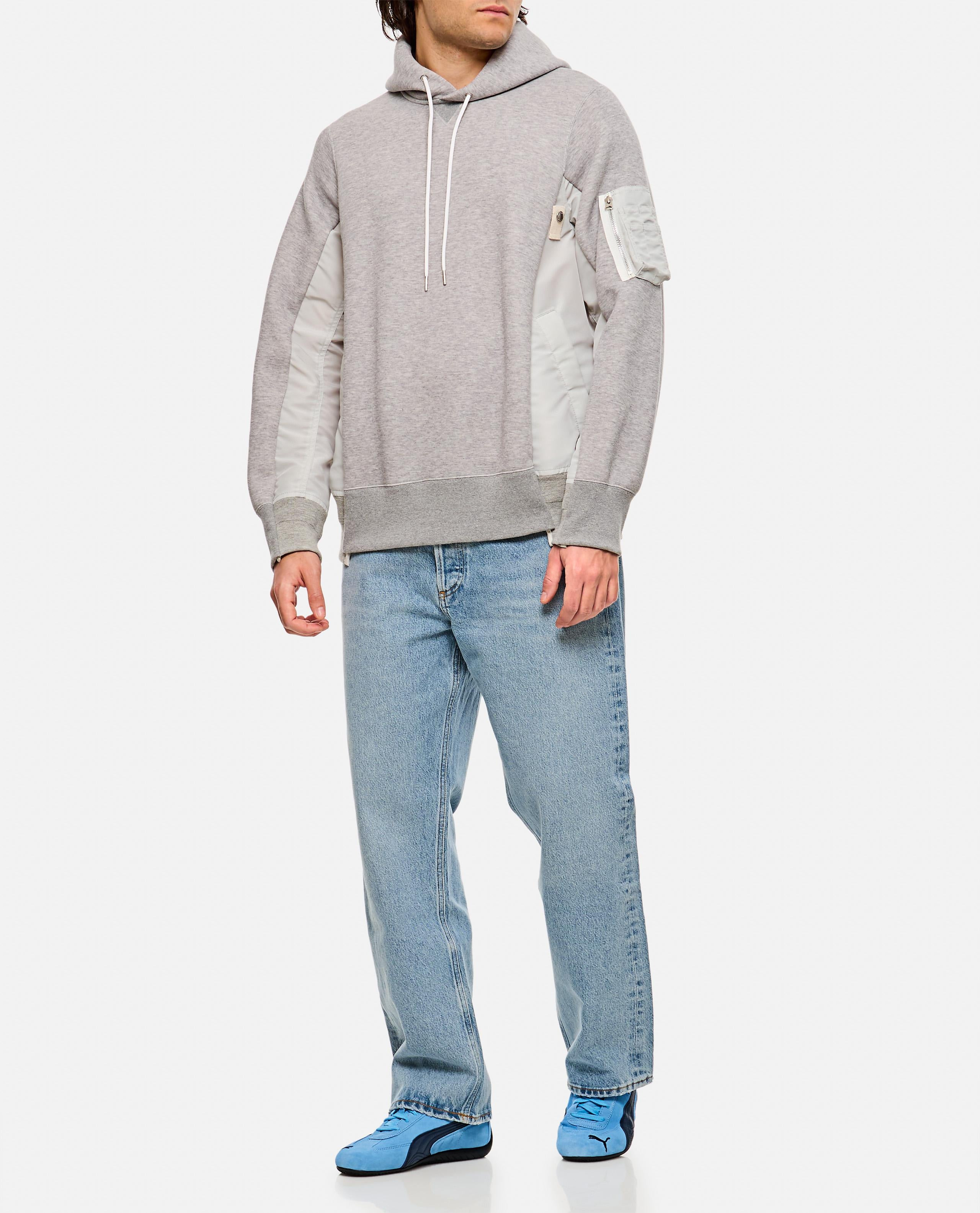 TERRY SWEATSHIRT WITH TWILL AND NYLON HOOD - 2