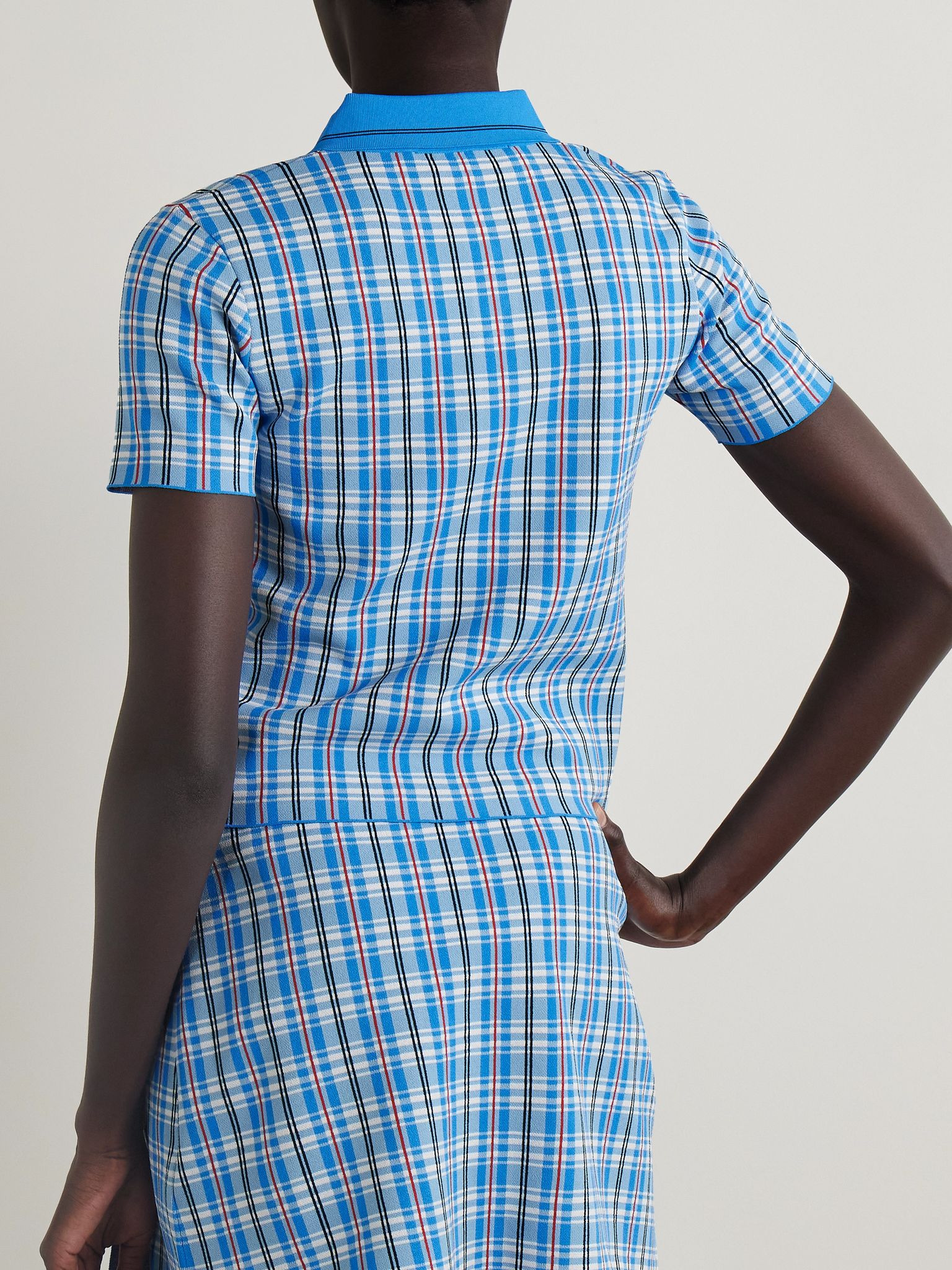 Checked jacquard-knit polo top Bright blue - 3