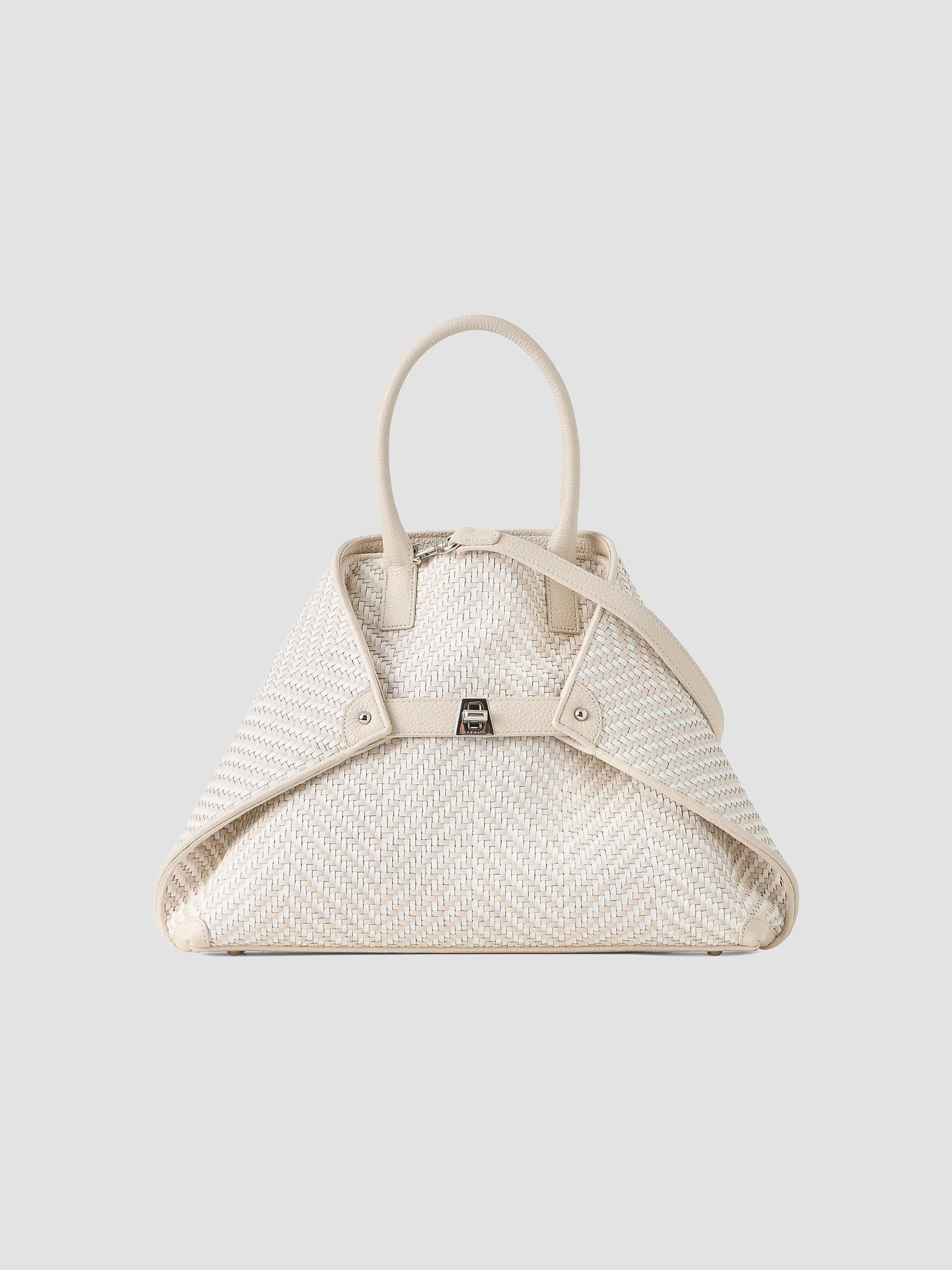 Women's Small Ai Braided Leather Top Handle Bag - Ecru Alabaster - 1