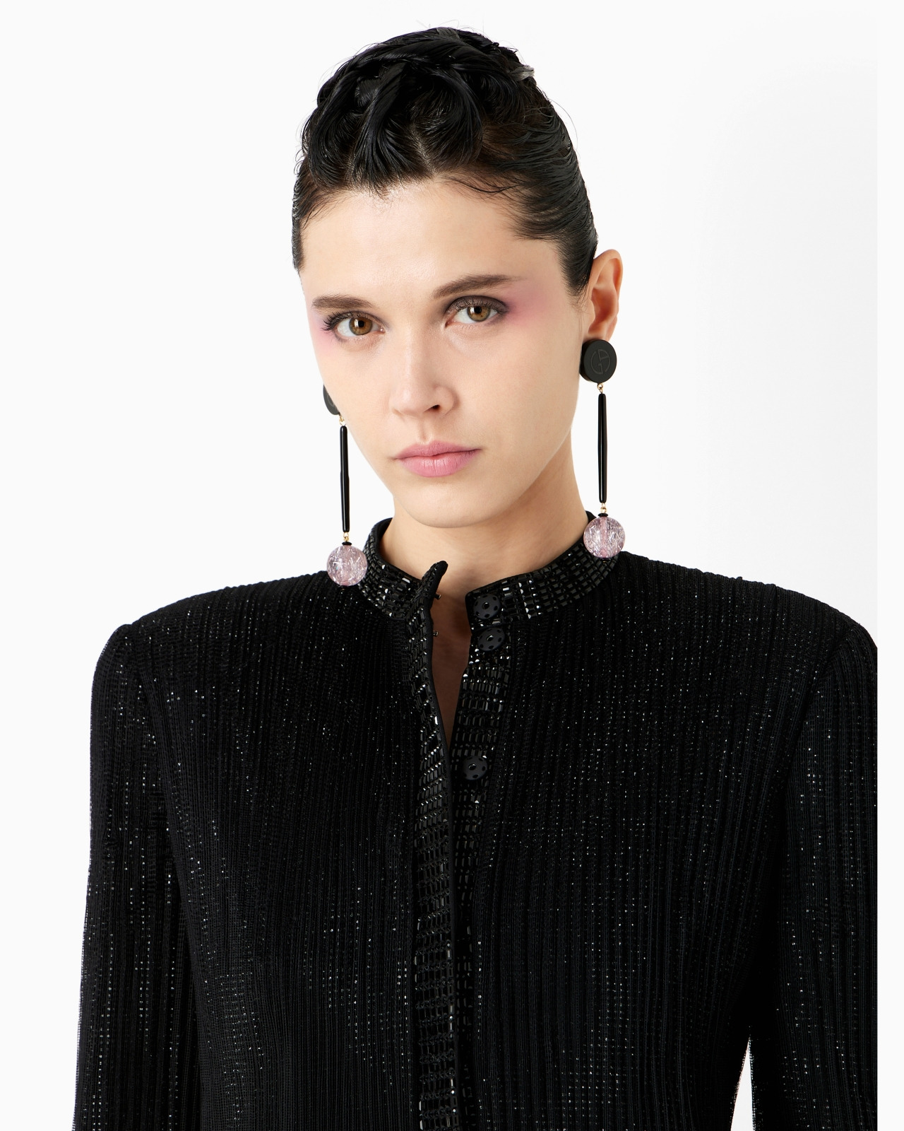 Long jacket in pleated tulle with crystal embroidery - 5