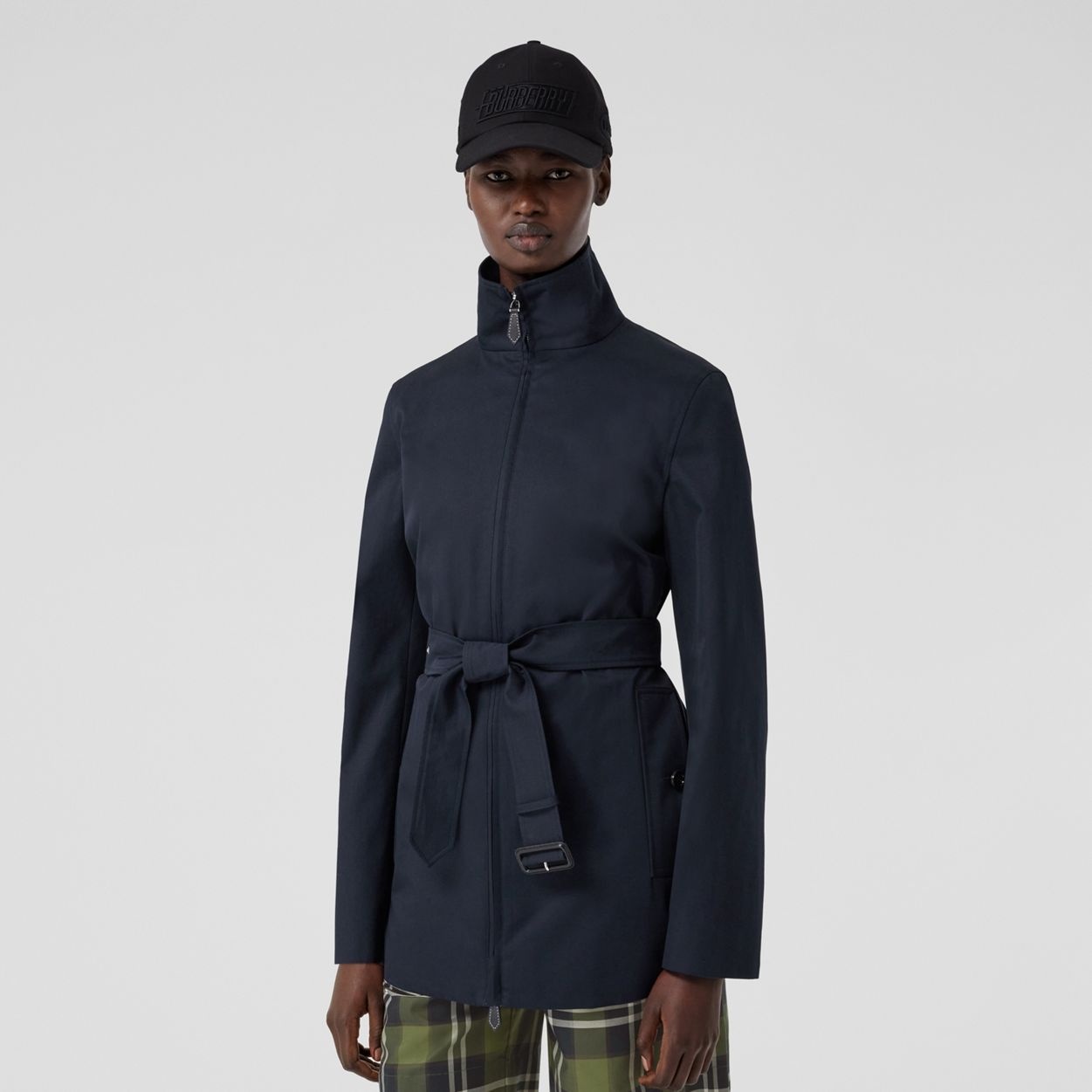 Funnel Neck Cotton Gabardine Trench Coat - 7