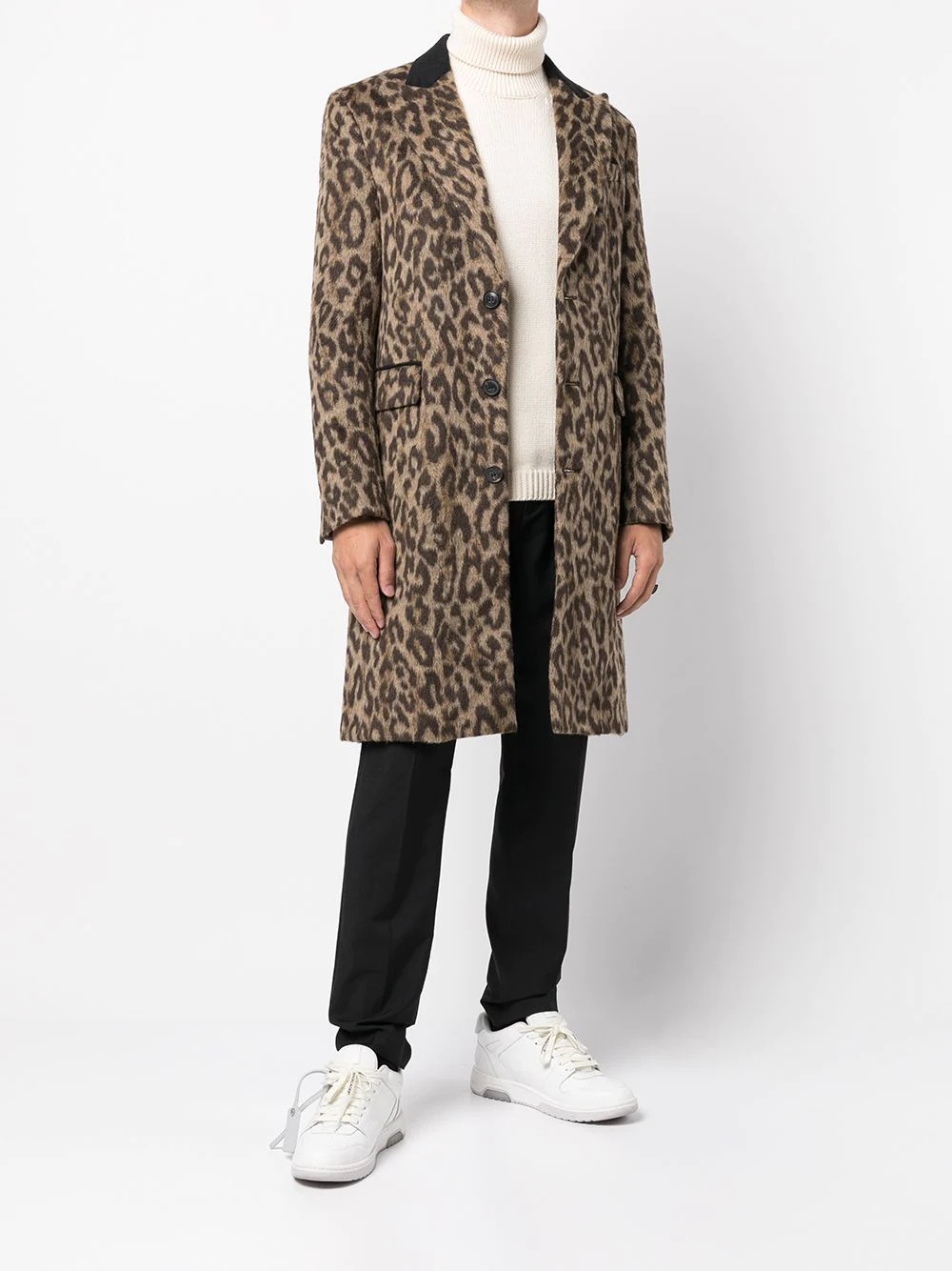 brushed leopard-print single-breasted coat - 2