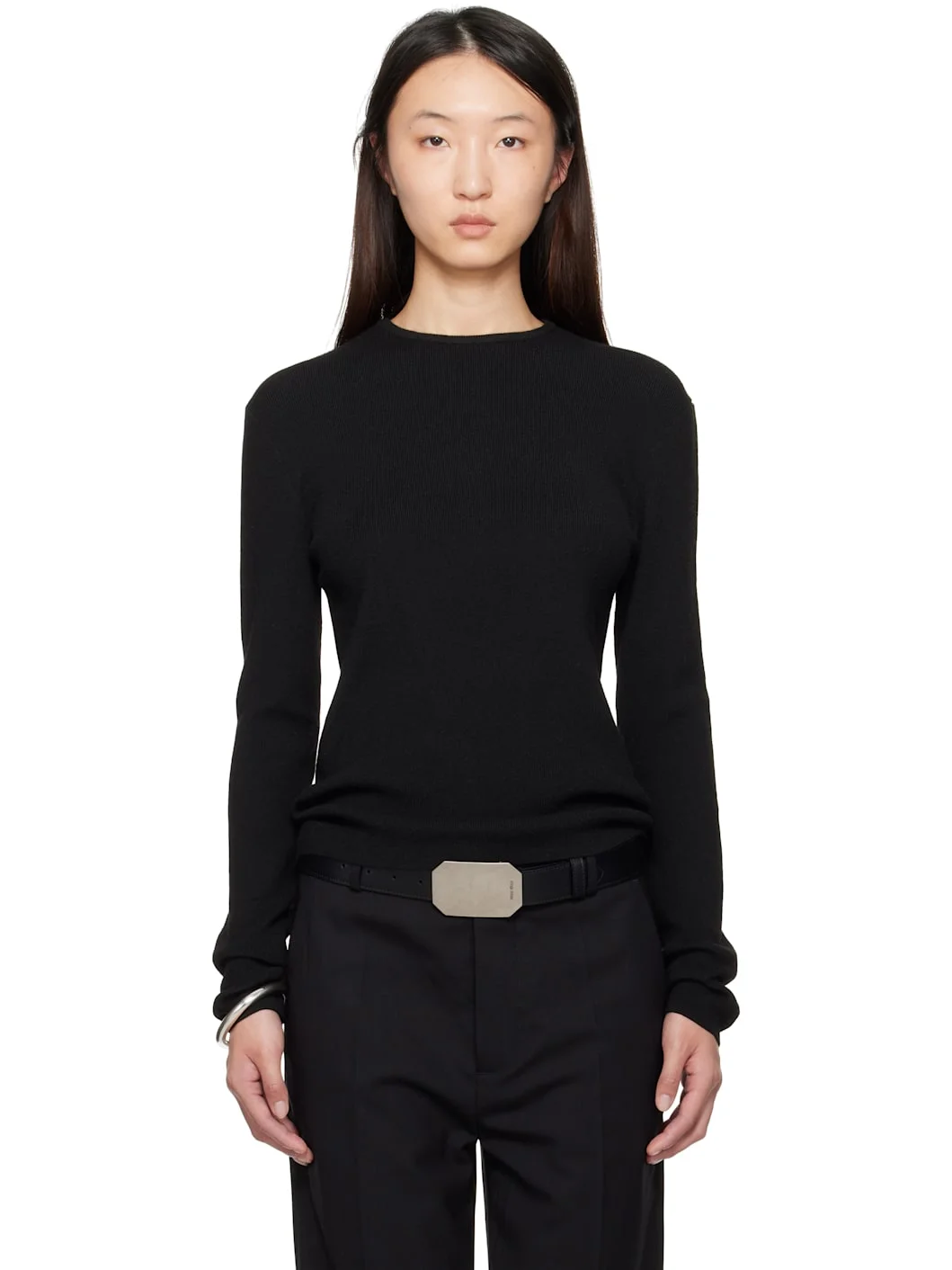 Black Soft Rib Long Sleeve T-shirt - 1