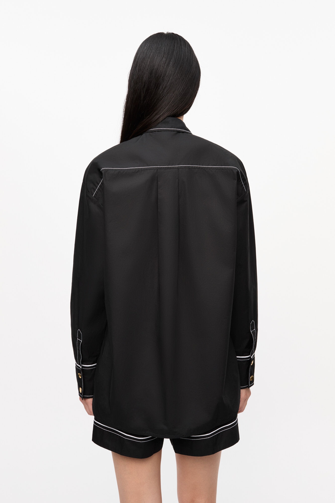 BLACK COTTON POPLIN RAGLAN SHIRT - 3
