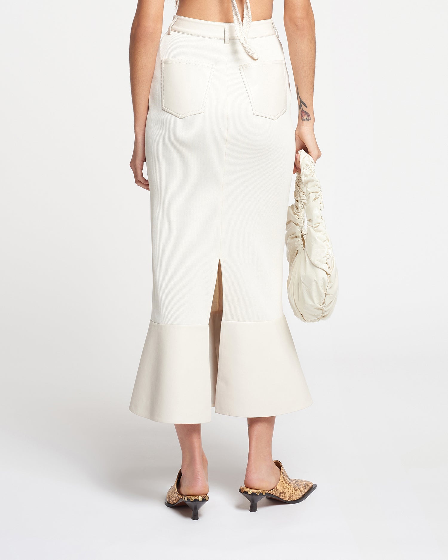 Leather-Trimmed Ribbed-Jersey Skirt - 5
