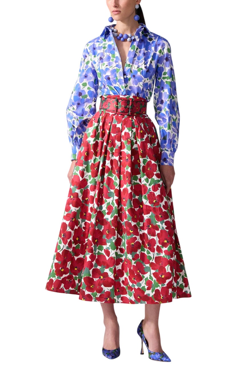 FLORAL-PRINT CUMMERBUND MIDI SKIRT - 2