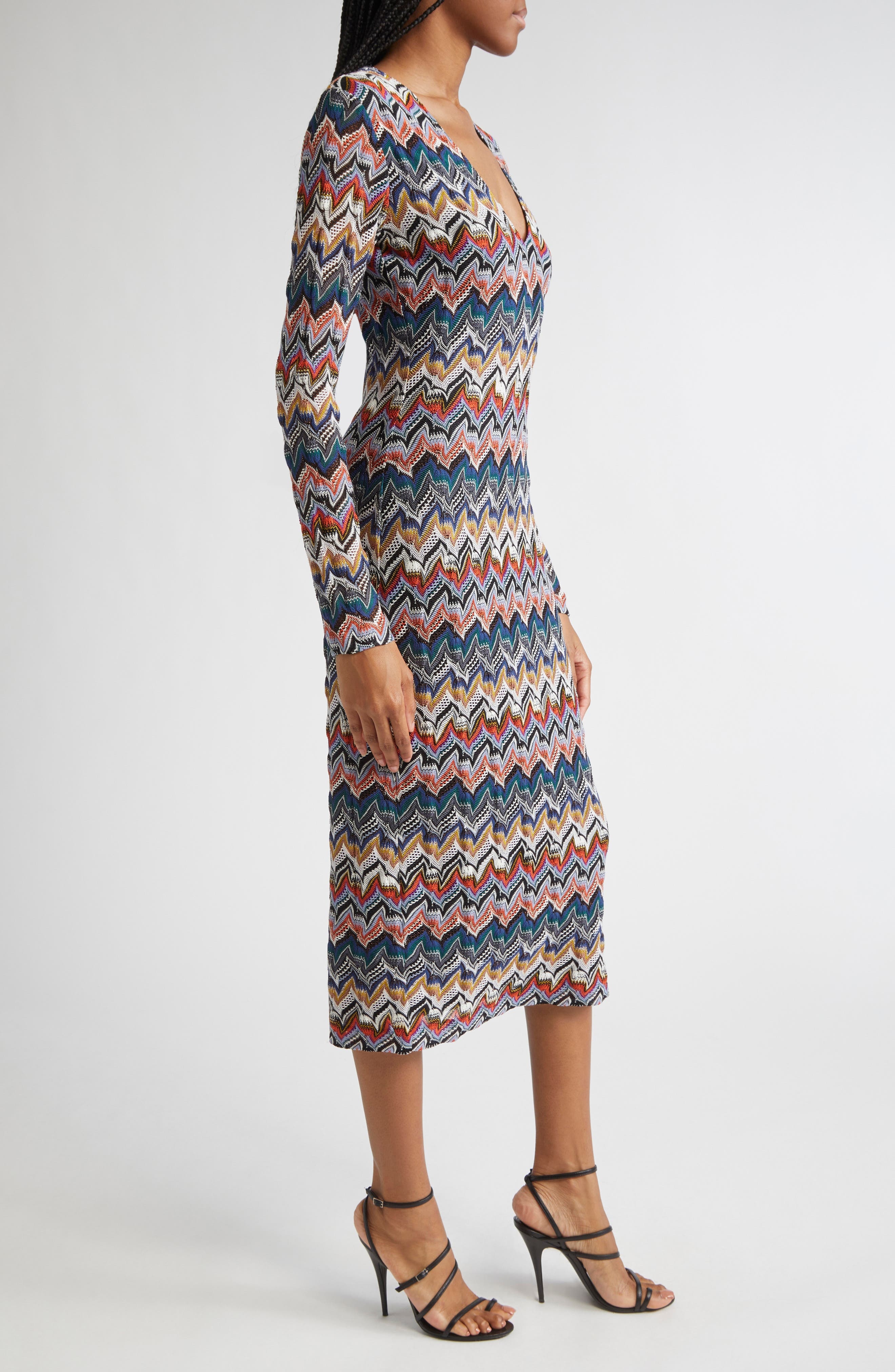 Missoni Zigzag Long Sleeve Midi Sweater Dress in Blue Multi at Nordstrom - 3