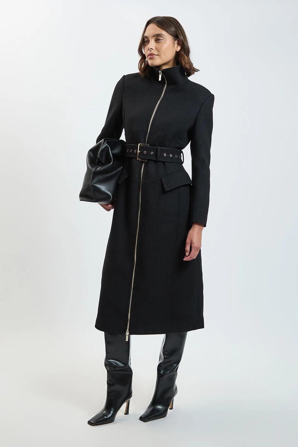 Wool Tailored Corset Detail Maxi Coat - 1