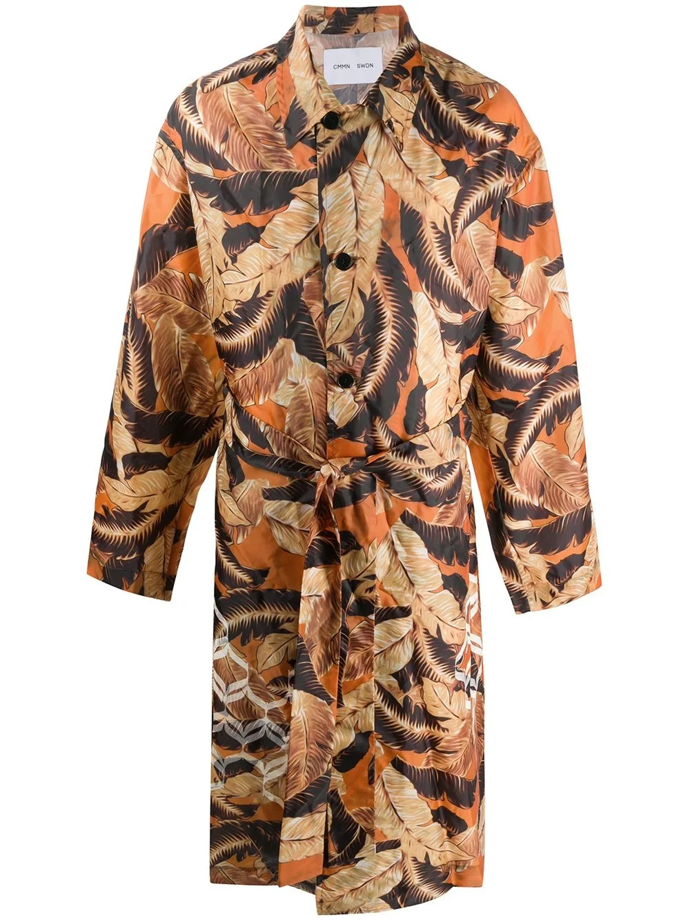 leaf-print belted trench coat - 1