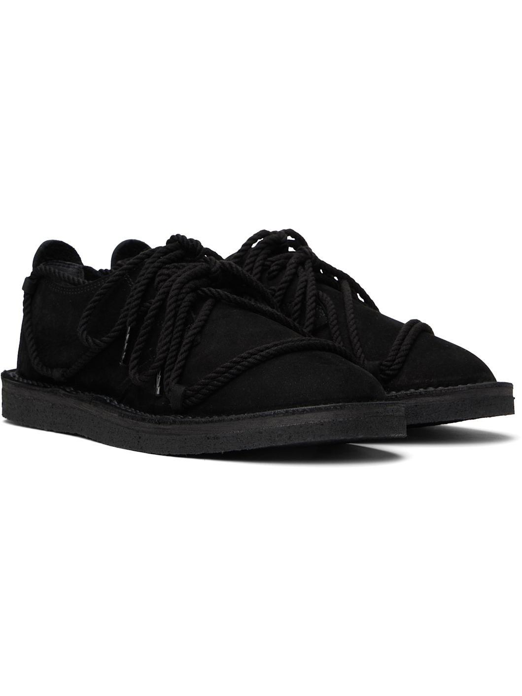 Black Nubuck Leather Random Rope Loafers - 4