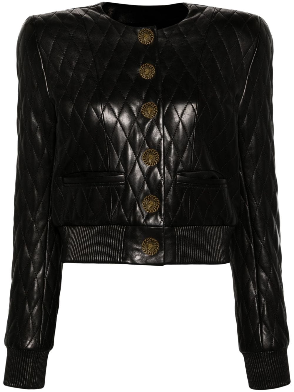 shoulder-pads quilted leather jacket - 1