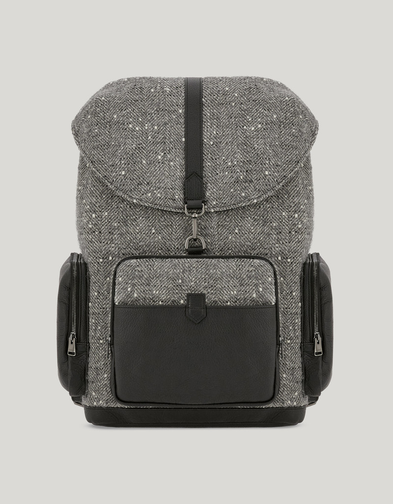 ALPACA WOOL AND HAMMERED CALFSKIN BLEND THREE POCKET BACKPACK 1