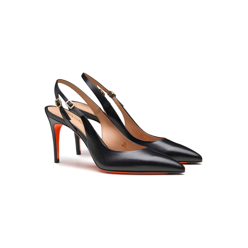 Santoni Women's black leather high-heel slingback outlook