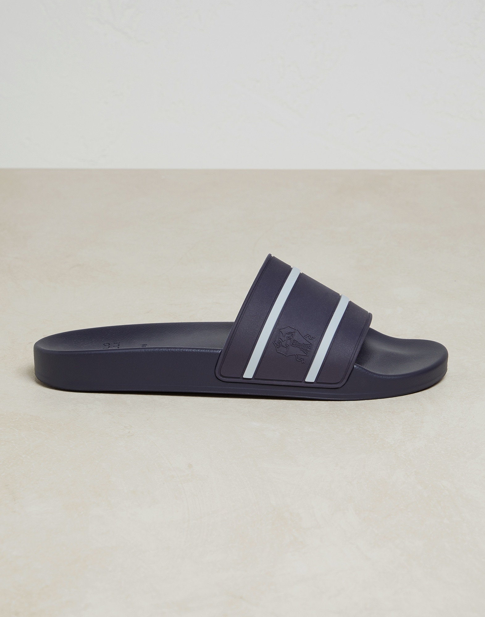 サンダル BRUNELLO CUCINELLI POOL SLIDES Brunello Cucinelli - Blue & Beige Rubber Pool Slide
