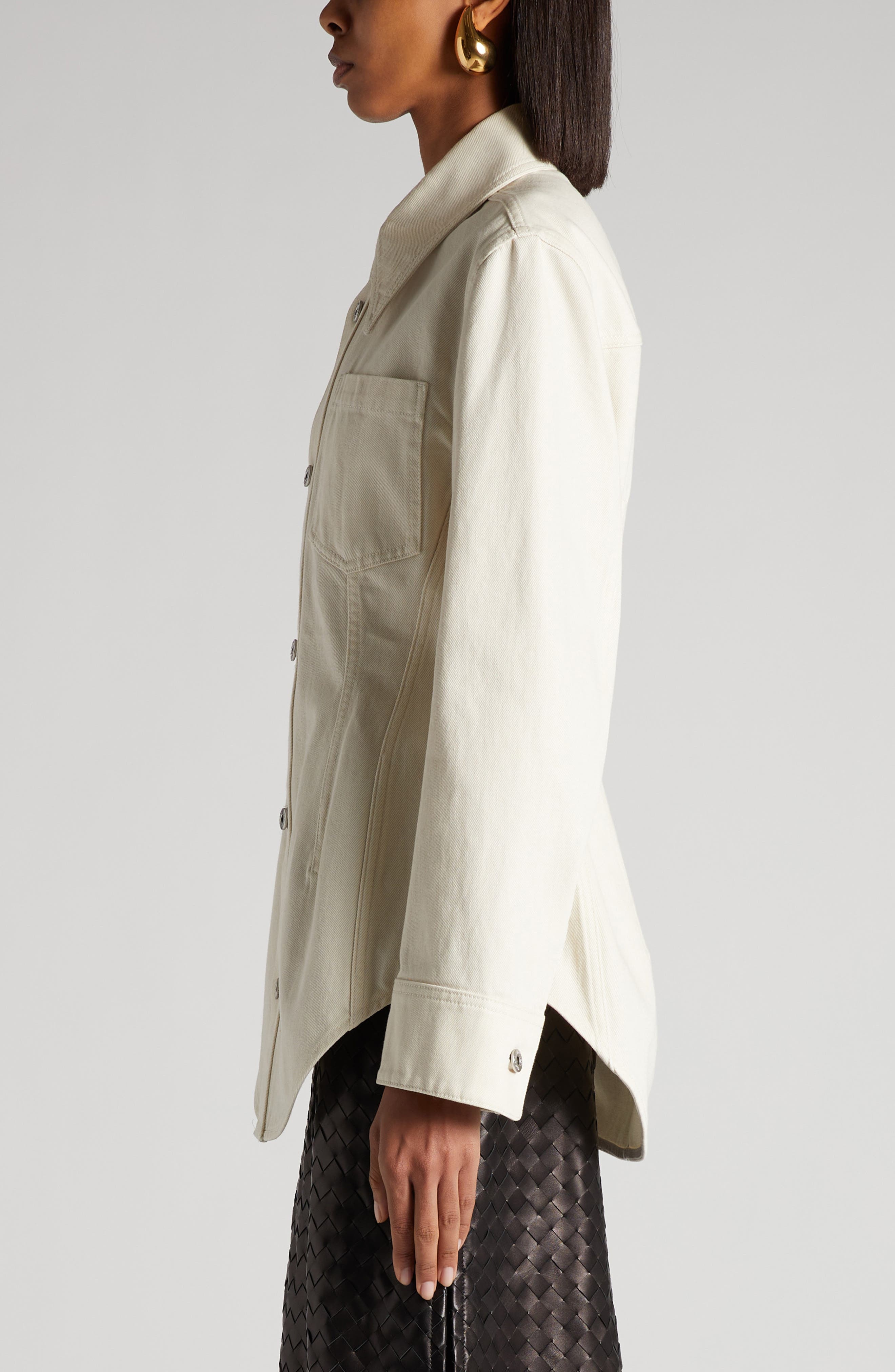Bottega Veneta Cotton Denim Button-Up Shirt in Pale Meringue at Nordstrom - 4