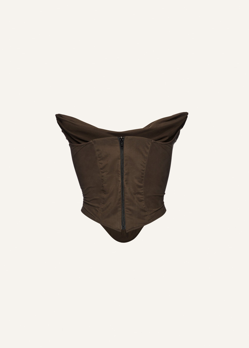 Draped strapless corset in brown 2