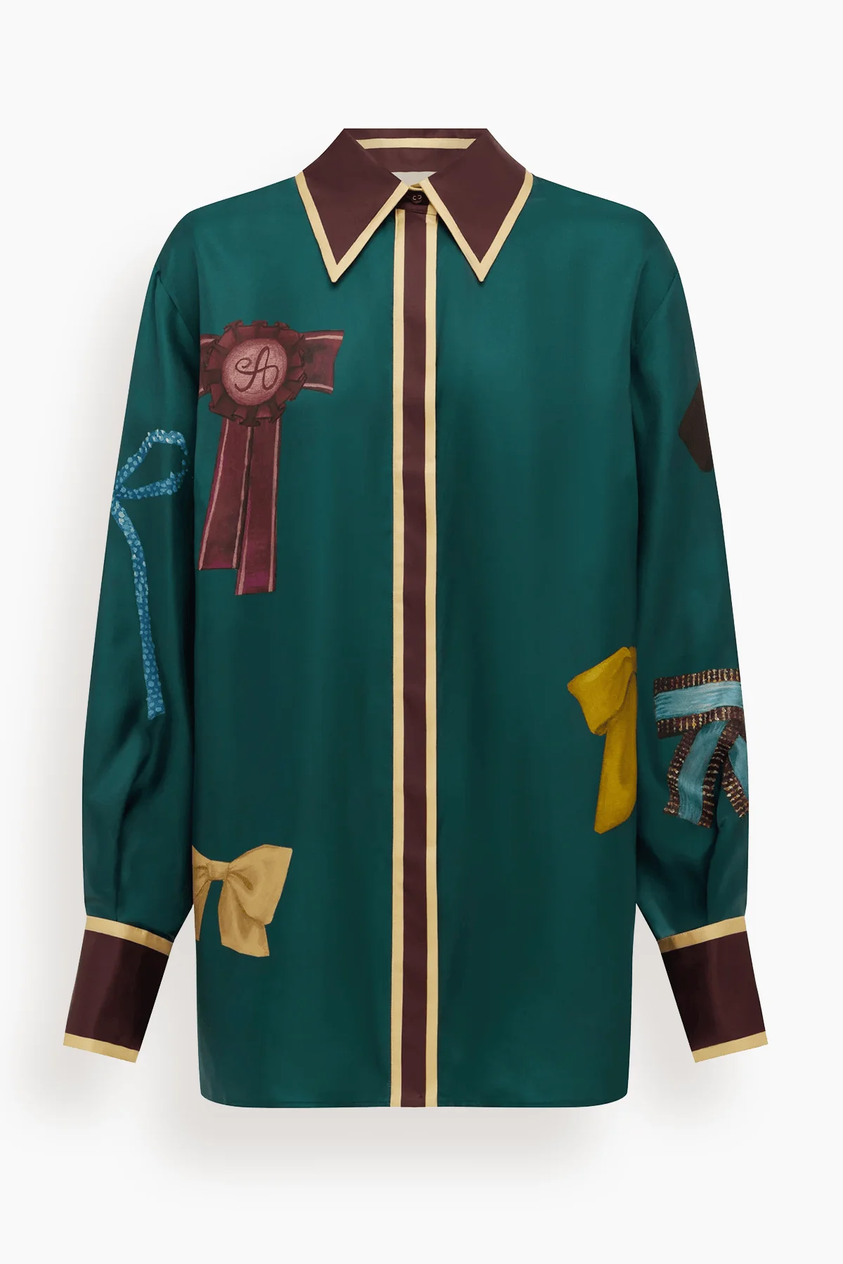 Rosette Silk Shirt in Teal - 1