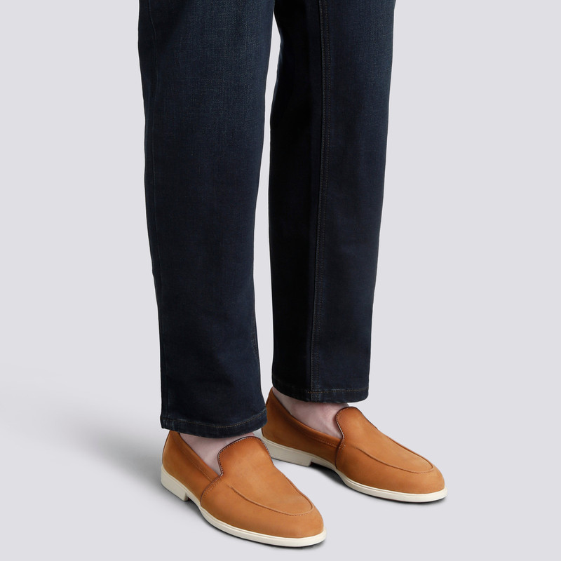 Santoni Men's brown tumbled nubuck loafer outlook