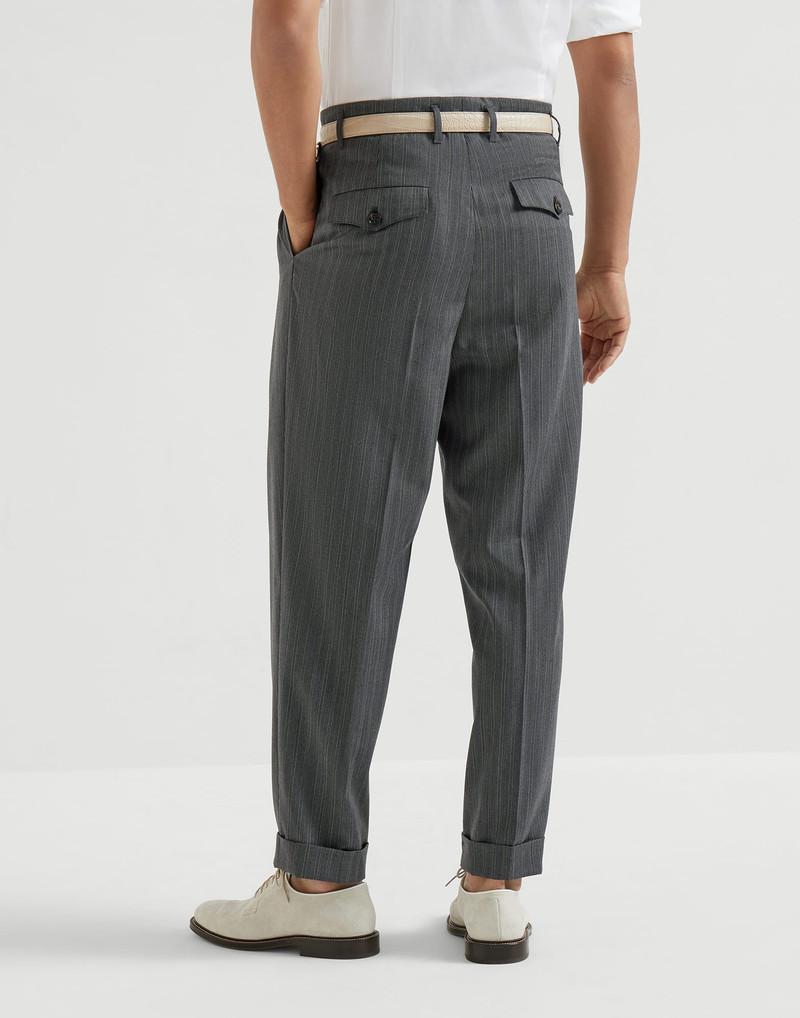 Brunello Cucinelli Striped pattern virgin wool fresco trousers with double pleats outlook