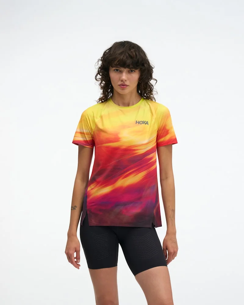 Women's Race Day Short Sleeve Shirt in Hoka Citrus Prt - 1