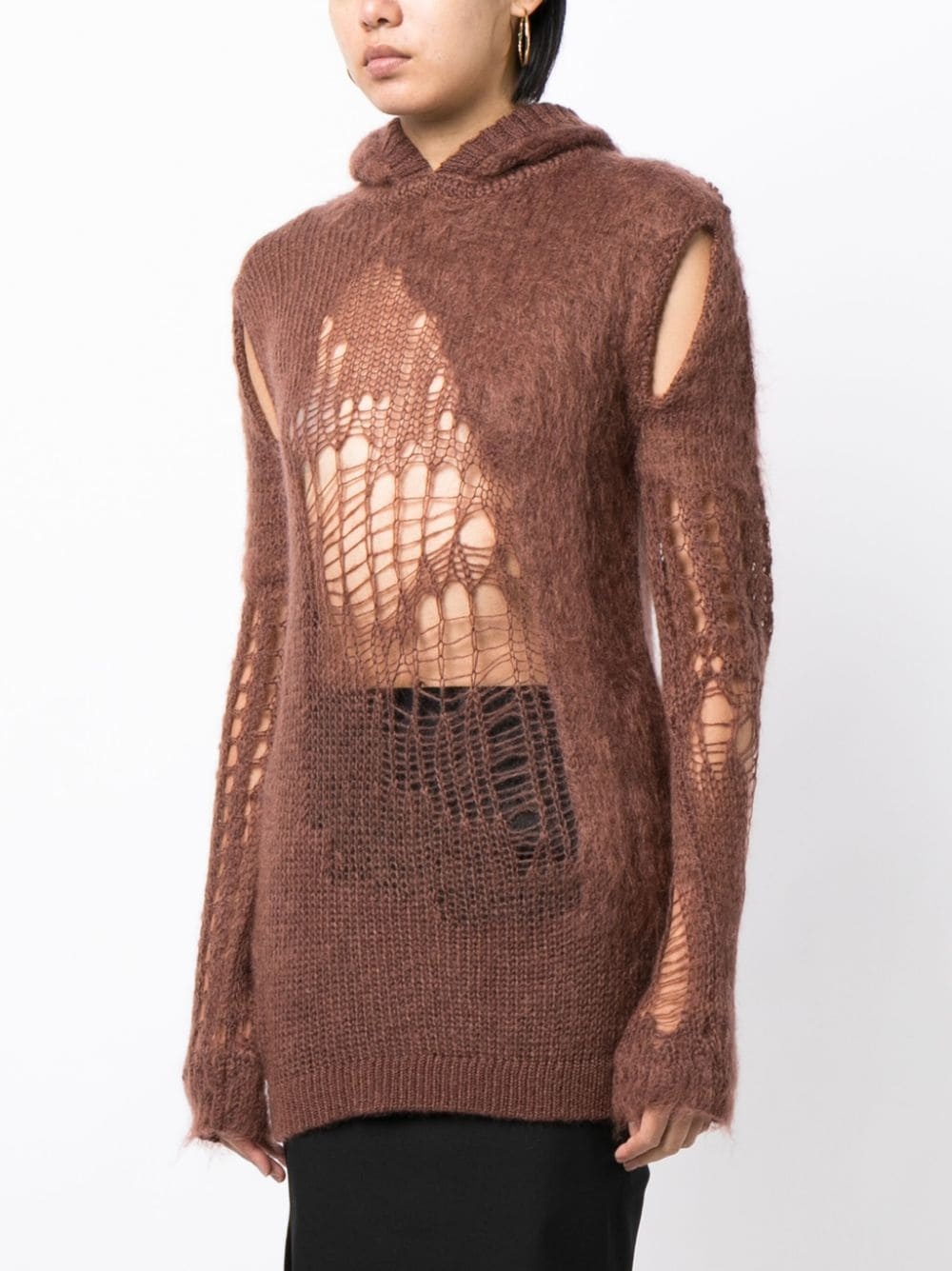 perforated-design knitted hoodie - 3