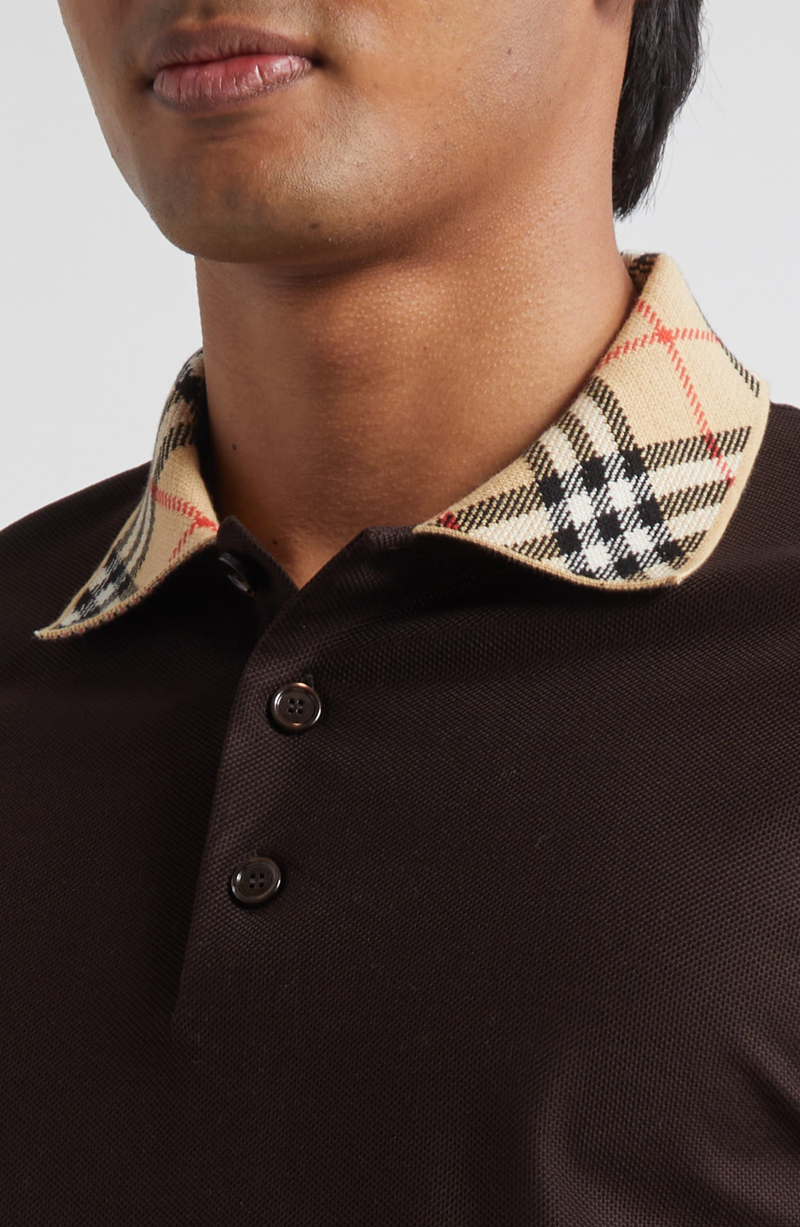 burberry Evan Check Collar Cotton Piqué Polo in Clove Brown at Nordstrom - 4