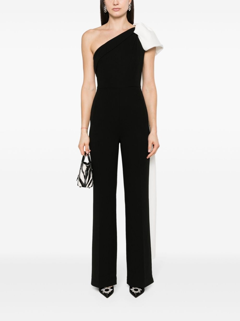 one-shoulder crepe jumpsuit - 2