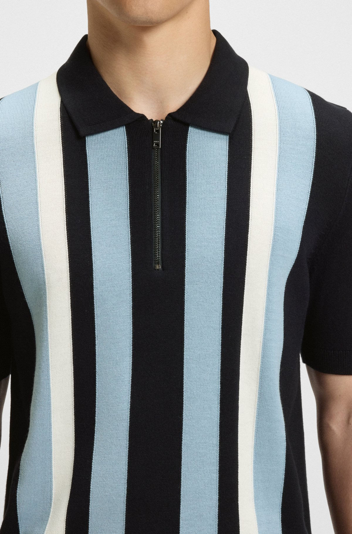 ZIP-NECK POLO SWEATER WITH VERTICAL STRIPES - 6