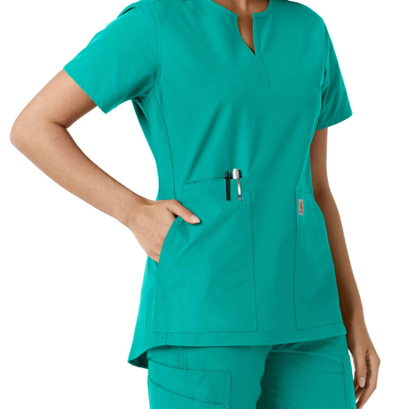 Women's Force Essentials Notch Neck Tunic Knit Panel Scrub Top 4