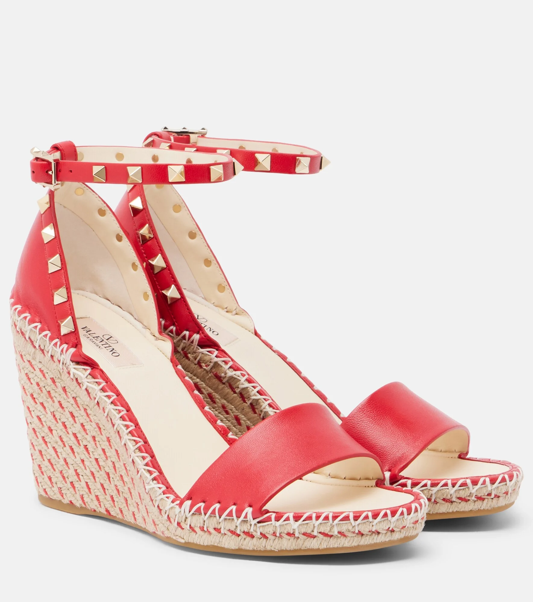 Double Rockstud leather espadrille wedges - 1