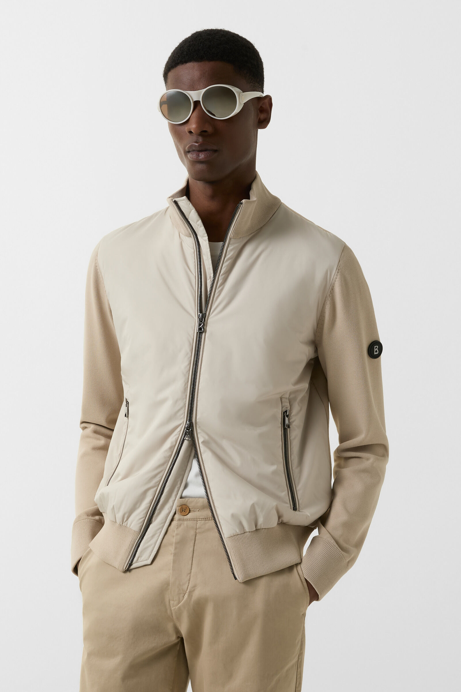 Zisco hybrid knit jacket in Sand - 2