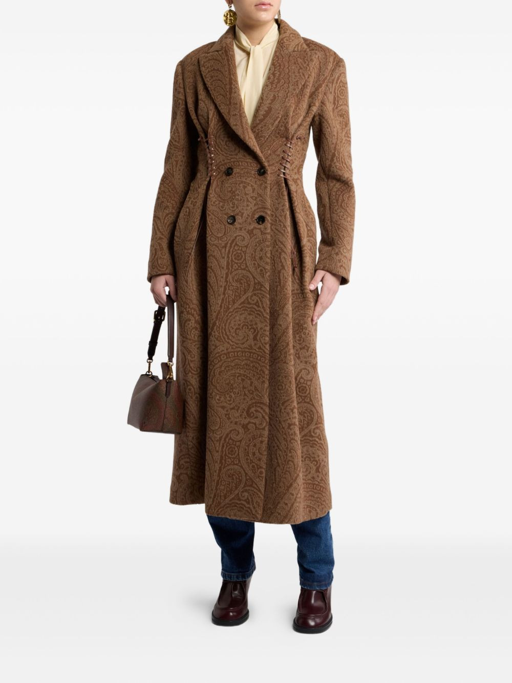 paisley lace-up wool coat - 2