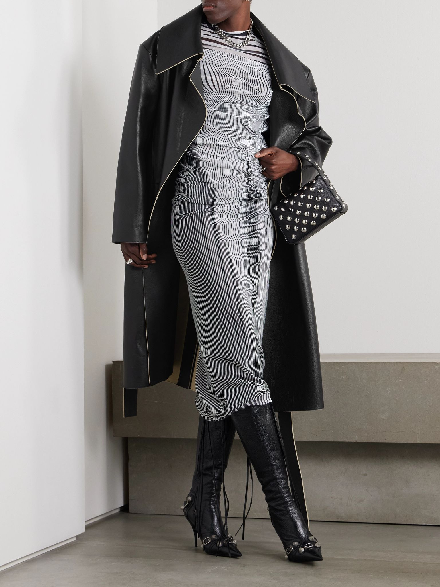 Belted leather coat Black - 2