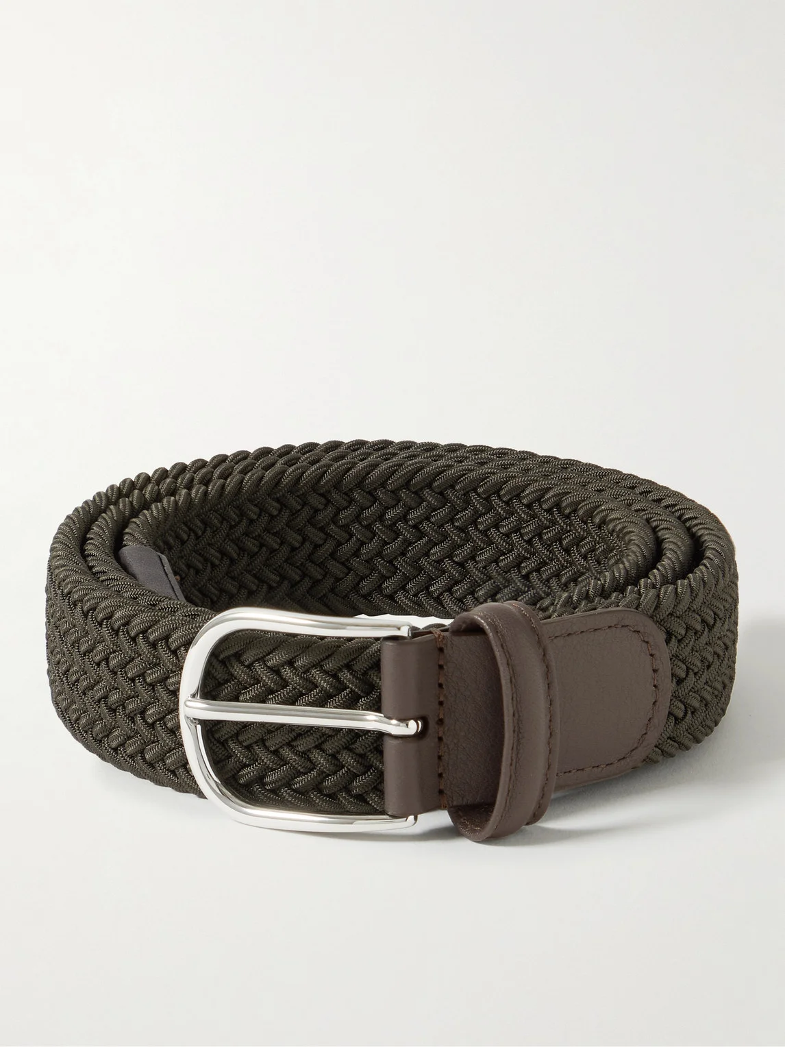 3.5cm Leather-Trimmed Woven Elastic Belt - 1