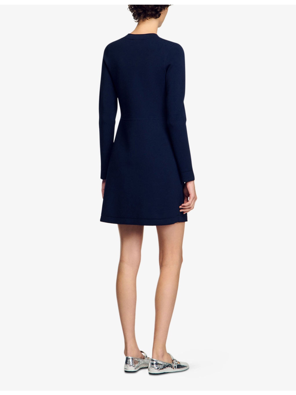 Long-sleeved side-pocket knitted mini dress - 4
